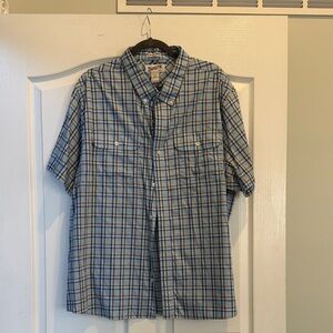 Duluth Trading Co Men's Blue and Gray Checkered Shirt